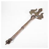 A TIBETAN IRON THREE-COBALT BATTLE-AXE VAJRA...