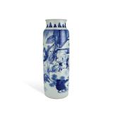 QING DYNASTY BLUE AND WHITE COURTYARD FIGURE...