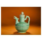 YUAN DYNASTY LONGQUAN KILN POWDER BLUE PHOENIX...