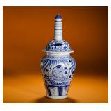 BLUE AND WHITE FISH AND ALGAE PATTERNED...