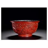 QING DYNASTY RED LACQUERWARE BOWL WITH...