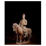 MING TRI-COLOR TERRACOTTA WARRIORS ON HORSEBACK