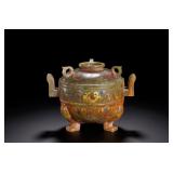 HAN DYNASTY HETIAN JADE INLAID GOLD AND SILVER...