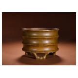 BRONZE BAMBOO JOINT THREE-LEGGED TUBE FURNACE...