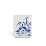 A SQUARE PEN HOLDER WITH BLUE AND WHITE REED...