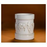 WHITE GLAZE EMBOSSED FIVE OXEN PEN HOLDER