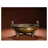 MING DYNASTY COPPER DOUBLE BEAST-EAR BEAST-FOOT...