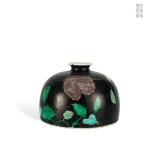 QING DYNASTY KANGXI BLACK GROUND TRICOLOR PEONY...