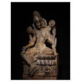12TH-CENTURY PAINTED GUANYIN ON BLUESTONE