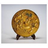 BRONZE GILDED DOUBLE DRAGON PLAYING WITH A...