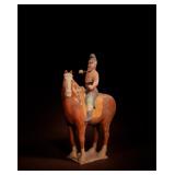 TANG DYNASTY PAINTED TERRACOTTA WARRIORS RIDING...