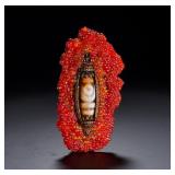 GLAZED MILLET GRAIN INLAID SKY PEARL RELIC PENDANT