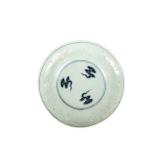 A BLUE AND WHITE PORCELAIN BOWL WITH DARK...