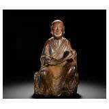 QING DYNASTY BAMBOO-CARVED SEATED FIGURES OF...