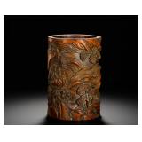 QING DYNASTY BAMBOO-CARVED PEN HOLDER FEATURING...