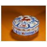 BLUE AND WHITE UNDERGLAZE RED DEER FLOWER SHAPE...