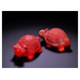 A PAIR OF LACQUERWARE TURTLES FROM THE QING...