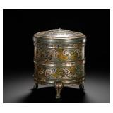 BRONZE INLAID GOLD AND SILVER PHOENIX-PATTERNED...