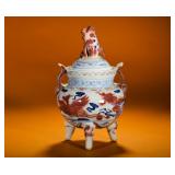 BLUE AND WHITE UNDERGLAZE RED DRAGON AND...