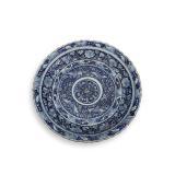 YUAN DYNASTY BLUE AND WHITE COILED FLOWER...
