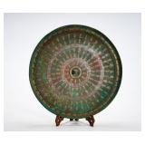 BRONZE INLAID WITH GOLD AND ENGRAVED WITH BIRD...