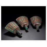 BRONZE BELLS WITH INLAID GOLD AND SILVER...