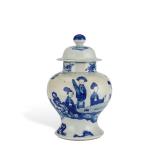 QING DYNASTY BLUE AND WHITE COURTYARD LADY...