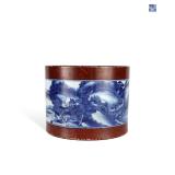 QING DYNASTY YONGZHENG WOOD GRAIN GLAZE BLUE...