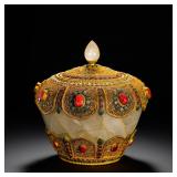 A QING DYNASTY CRYSTAL FILIGREE GILDED INLAID...