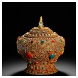 IN THE QING DYNASTY TIBETAN SILVER GOLD WIRE...