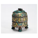 BRONZE INLAID WITH GOLD AND TURQUOISE DRAGON...
