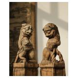 A PAIR OF WOODCARVING LIONS FROM THE MING DYNASTY