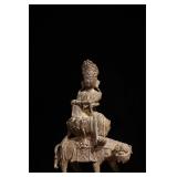 CAST IRON MANJUSRI BODHISATTVA RIDING A LION...
