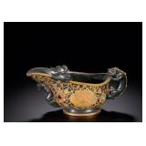 HAN DYNASTY JADE INLAID WITH GOLD CHILONG BEAST...