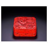 QING DYNASTY RED AND CLOUD-DRAGON PATTERN...