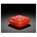 QING DYNASTY RED PEONY FLOWER SEAL PASTE BOX