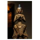 A GILDED BRONZE STATUE OF MAITREYA FROM THE...
