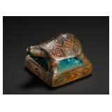 BRONZE SQUARE SEAL WITH INLAID GOLD AND SILVER...