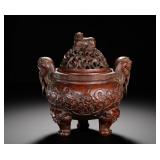 BAMBOO CARVINGS OF FLORAL AND ANIMAL-EAR...