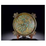 HAN DYNASTY GREEN JADE INLAID WITH GOLD AND...