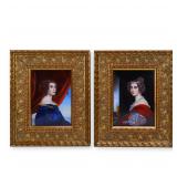 Pair of 19th Century Hand-Painted Portrait...