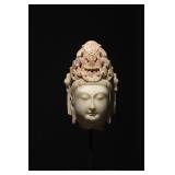 6th Century Painted White Marble Bodhisattva Head
