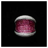 Retro Period 18K Gold Ruby and Diamond Closely...