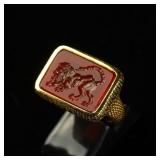 18K Gold Ring Set with Antique Agate Intaglio