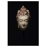 6th Century Painted White Marble Bodhisattva Head