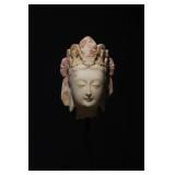6th Century Painted White Marble Bodhisattva Head