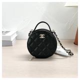 Chanel Round Top Handle Crossbody Bag, Black...