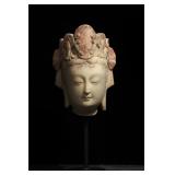 6th Century Painted White Marble Bodhisattva Head