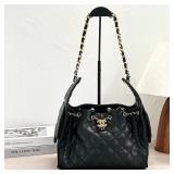 Chanel 25 Small Hobo Shoulder Bag, Black Shiny...