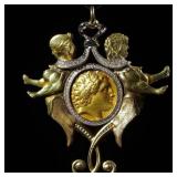 Ancient Greek Sun - God Antique Coin Pendant,...